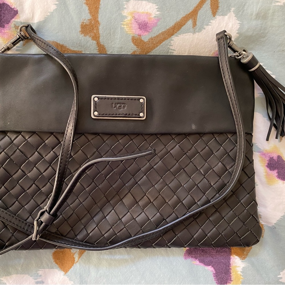 UGG Black woven leather Crossbody Bag with Tassel